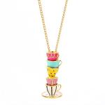 Funny Stacked Enamel Teacup Necklace 3D Coffee Cup Teapot Pendant Necklace Elegant Teacup Long Sweater Necklace for Women-Colorful