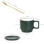 La Belle Maison Coffee Mug Set of 4-11.5 Oz Porcelain Stackable Coffee Mugs with Saucers, Spoons & Metal Stand - Ceramic Tea Cups with Rack - Dishwasher & Microwave Safe