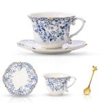 TATSUMI Country Roses Bone China Tea Cup and Saucer Set, 3 Pieces, Vintage Style, For Women and Tea Parties(QH,1 Set)