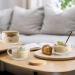 YORY 4-Pack Vintage Glass Mugs with Bamboo lids and Spoons Coffee Tea Cups Gifts for Women Overnight Oats Containers 14oz,