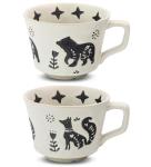 LINVIA Ceramic Coffee Mug, 12 oz Novelty Unique Teacup with Large Handle, Stoneware Cup for Tea Mocha Latte Cappuccino Espresso (Set of 2, Fox and Bear)