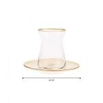 KARACA Retro Beige 6 Person Tea Set - 12 Piece Turkish Tea Cups and Saucers, Turkish Tea Glasses Set with Gold Decal Details