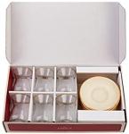 KARACA Retro Beige 6 Person Tea Set - 12 Piece Turkish Tea Cups and Saucers, Turkish Tea Glasses Set with Gold Decal Details