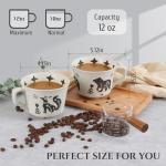 LINVIA Ceramic Coffee Mug, 12 oz Novelty Unique Teacup with Large Handle, Stoneware Cup for Tea Mocha Latte Cappuccino Espresso (Set of 2, Fox and Bear)