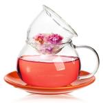Acshio Mushroom Tea Cup, 11 Oz Cute Glass Cup with Tea Infuser and Lid, Heat Resistant Kawaii Mushroom Mug Set Coffee Teapot with Ceramic Coasters, Perfect for Mother's Day Birthday Gift, Orange