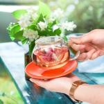 Acshio Mushroom Tea Cup, 11 Oz Cute Glass Cup with Tea Infuser and Lid, Heat Resistant Kawaii Mushroom Mug Set Coffee Teapot with Ceramic Coasters, Perfect for Mother's Day Birthday Gift, Orange