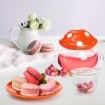 Acshio Mushroom Tea Cup, 11 Oz Cute Glass Cup with Tea Infuser and Lid, Heat Resistant Kawaii Mushroom Mug Set Coffee Teapot with Ceramic Coasters, Perfect for Mother's Day Birthday Gift, Orange