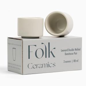 Folk Ceramics Leonard Ceramic Espresso Cups | Modern Stackable Demitasse Mugs for Espresso | Thick Walled, Handleless, Durable, Dishwasher & Microwave Safe | Set of 2, 3oz | Fog Grey