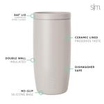Simple Modern Travel Coffee Mug Tumbler with 360° Lid | Ceramic-Lined Insulated Stainless Steel Cold Brew Iced Coffee Cup Thermos | Gift for Women Men Her Him | Voyager Signature | 16oz | Almond Birch
