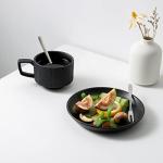 JinGlory Rock Texture Embossed Ceramic Coffee Set Tea Set,Cappuccino Espresso,Novelty Ceramic cup and Saucer for Friends/Women/Men/Mother/Father,6 oz,Black