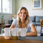 Gencywe Ceramics Large Tea Cup with Loose Leaf Infuser, Spoon and Lid, 16 oz Tall Coffee Mug, Microwave and Dishwasher Safe, Rustic Matte Ceramic Glaze, Tea Strainer, Amber