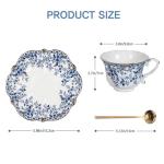 Vintage Floral Porcelain Tea Cup and Saucer Set with Spoon, Gold Trim, 6.4 oz – Set of 1, Blue – Tea & Espresso & Coffee Cups (1, China Flower)