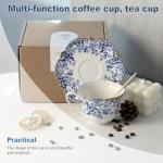 Vintage Floral Porcelain Tea Cup and Saucer Set with Spoon, Gold Trim, 6.4 oz – Set of 1, Blue – Tea & Espresso & Coffee Cups (1, China Flower)