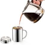 Yesland 2 Pack 13.5 oz Stainless Steel Double-Walled Metal Mugs, Insulated Coffee Cup with Lid and Handle, Thermal Camping Mugs for Coffee, Milk, Juice, Tea and Cold or Hot Drinks