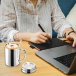 Yesland 2 Pack 13.5 oz Stainless Steel Double-Walled Metal Mugs, Insulated Coffee Cup with Lid and Handle, Thermal Camping Mugs for Coffee, Milk, Juice, Tea and Cold or Hot Drinks