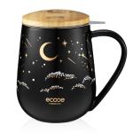 ecooe Tea Infuser Mug 20.3oz Ceramic Tea Cup with Removable Stainless Steel Infuser and Lid, 600ml Tea Mug for Loose Leaf Tea Coffee Milk, Gifts for Women Parents Friends Office Home (Black)