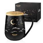 ecooe Tea Infuser Mug 20.3oz Ceramic Tea Cup with Removable Stainless Steel Infuser and Lid, 600ml Tea Mug for Loose Leaf Tea Coffee Milk, Gifts for Women Parents Friends Office Home (Black)