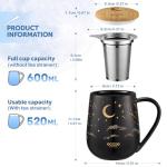 ecooe Tea Infuser Mug 20.3oz Ceramic Tea Cup with Removable Stainless Steel Infuser and Lid, 600ml Tea Mug for Loose Leaf Tea Coffee Milk, Gifts for Women Parents Friends Office Home (Black)