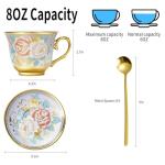 COXTOBRH Tea Cups and Saucers Sets of 6, 8 Oz Floral Tea Cups with Spoons Ceramic Cup and Saucer Set for Cappuccino, Espresso, Coffee, Cafe, Latte, Tea for Tea Birthday