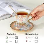 COXTOBRH Tea Cups and Saucers Sets of 6, 8 Oz Floral Tea Cups with Spoons Ceramic Cup and Saucer Set for Cappuccino, Espresso, Coffee, Cafe, Latte, Tea for Tea Birthday
