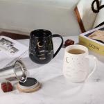 ecooe Tea Infuser Mug 20.3oz Ceramic Tea Cup with Removable Stainless Steel Infuser and Lid, 600ml Tea Mug for Loose Leaf Tea Coffee Milk, Gifts for Women Parents Friends Office Home (Black)