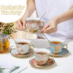 COXTOBRH Tea Cups and Saucers Sets of 6, 8 Oz Floral Tea Cups with Spoons Ceramic Cup and Saucer Set for Cappuccino, Espresso, Coffee, Cafe, Latte, Tea for Tea Birthday