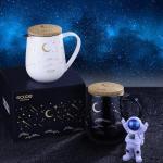 ecooe Tea Infuser Mug 20.3oz Ceramic Tea Cup with Removable Stainless Steel Infuser and Lid, 600ml Tea Mug for Loose Leaf Tea Coffee Milk, Gifts for Women Parents Friends Office Home (Black)