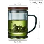 Unbreakable Glass Tea Cup with Infuser and Lid 14.5 fl oz, Heat Resistant Borosilicate Glass Tea Infuser Mug for Blooming and Loose Leaf Tea, Gas Stovetop Safe