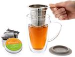 Kitchen Kite Glass Tea Cup with Stainless Steel Infuser and Lid - Microwave & Dishwasher Safe, 16oz Double Wall Tea Infuser Mug with Blooming, Loose Leaf Tea Sampler, Gift Set for Tea Lovers