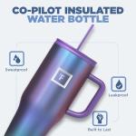 IRON °FLASK Co-Pilot Insulated Mug w/Straw & Flip Cap Lids - Cup Holder Bottle for Hot, Cold Drink - Leak-Proof - Water, Coffee Portable Travel Mug - Aurora, 32 Oz