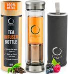 Pure Zen Tea Tumbler with Infuser - Double Wall Glass Travel Mug with Stainless Steel Filter - Leakproof Tea Infuser Bottle for Loose Leaf Infusions and Fruit Infused Water - Unique Gift Set - 13 oz