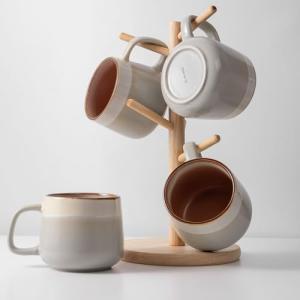 Ava Nord Ceramic Coffee Mugs Set of 4, 12 oz Stoneware Coffee Cups with Comfortable Handle for Latte, Tea, Cappuccino, Cocoa -Microwave and Dishwasher Safe - Modern Unique Aesthetic - Reactive Glaze