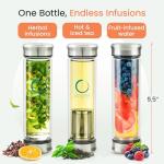 Pure Zen Tea Tumbler with Infuser - Double Wall Glass Travel Mug with Stainless Steel Filter - Leakproof Tea Infuser Bottle for Loose Leaf Infusions and Fruit Infused Water - Unique Gift Set - 13 oz