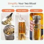 Pure Zen Tea Tumbler with Infuser - Double Wall Glass Travel Mug with Stainless Steel Filter - Leakproof Tea Infuser Bottle for Loose Leaf Infusions and Fruit Infused Water - Unique Gift Set - 13 oz