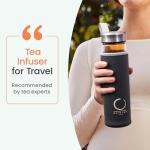 Pure Zen Tea Tumbler with Infuser - Double Wall Glass Travel Mug with Stainless Steel Filter - Leakproof Tea Infuser Bottle for Loose Leaf Infusions and Fruit Infused Water - Unique Gift Set - 13 oz