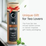 Pure Zen Tea Tumbler with Infuser - Double Wall Glass Travel Mug with Stainless Steel Filter - Leakproof Tea Infuser Bottle for Loose Leaf Infusions and Fruit Infused Water - Unique Gift Set - 13 oz
