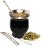Norte Yerba Mate Cup Kit, 8-Ounces Traditional Mate Tea Cup/Gourd Set | Includes 2 Bombillas (Yerba Mate Straw) & Cleaning Brush, Stainless Steel Cup, Double-Walled, Easy to Clean | Black