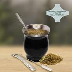Norte Yerba Mate Cup Kit, 8-Ounces Traditional Mate Tea Cup/Gourd Set | Includes 2 Bombillas (Yerba Mate Straw) & Cleaning Brush, Stainless Steel Cup, Double-Walled, Easy to Clean | Black