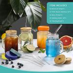 Mason Jars with Handle, Glass Mugs with Straws and Bamboo Lids & Colorful Airtight Lids 4pcs Set, 16oz Drinking Glass Cups, Travel Tumbler for Iced Coffee, Smoothie, Overnight Oats Containers