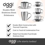 Oggi Insulated Coffee Cups 6oz - Saucer Included - Dual Wall Stainless Steel Technology Coffee or Tea Cup with Elegant Mirror Finish