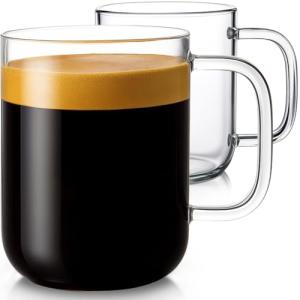 Aquach Glass Mugs 20 oz Set of 2, Extra Large Clear Glass Cup with Handle for Hot/Cold Coffee Tea Beverage, Drinking Glasses