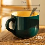 Arawat 21oz Soup Bowls Microwave Safe with Handles Spoon and Coaster Cute Large Soup Mugs XXL Coffee Mug Big Ceramic Tea Cups Cappuccino Cup Gift Birthday Gifts for Women and Men