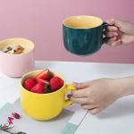 Arawat 21oz Soup Bowls Microwave Safe with Handles Spoon and Coaster Cute Large Soup Mugs XXL Coffee Mug Big Ceramic Tea Cups Cappuccino Cup Gift Birthday Gifts for Women and Men