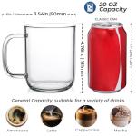 Aquach Glass Mugs 20 oz Set of 2, Extra Large Clear Glass Cup with Handle for Hot/Cold Coffee Tea Beverage, Drinking Glasses