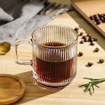 Lysenn Clear Glass Coffee Mug with Lid - Premium Classical Vertical Stripes Glass Tea Cup - for |Latte|Tea|Chocolate|Juice|Water| - Unleaded - Bamboo Lid - 12.5 Ounces