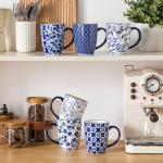 vancasso SELENE Large Coffee Mugs Set of 6, 16 Oz Porcelain Coffee Cups with Handle, Ceramic Tea Cup for Cappuccino, Latte, Tea, Cocoa, Dishwasher & Microwave Safe Gift Sets, Vintage Blue