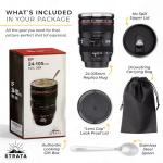 STRATA CUPS Camera Lens Coffee Mug -13.5oz | (2 LIDS + SPOON + BAG) Gift for Him, Dad Gifts, Photography, Camera accessories, Novelty Gifts