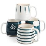 DEAYOU Set of 4 Porcelain Coffee Mugs, 17 Oz Ceramic Coffee Cups with Handles, Large Hand-Painted Tea Cups for Cappucino, Milk, Latte, Cocoa, Hot or Cold Drinks, Microwave & Dishwasher Safe
