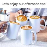 Smilatte 16 OZ Porcelain Coffee Mugs, Classic Blank Ceramic Cup with Large Handle for Tea Latte Cappuccino, Set of 4, White