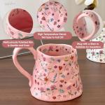 Large Ceramic Coffee Mug Cute Flower with Handmade Big Handle, 20oz Girly Pink Floral Tea Cup for Women Valentine Gift, Novelty Irregular Oversized Christmas Mugs for Latte Tea Milk Cocoa